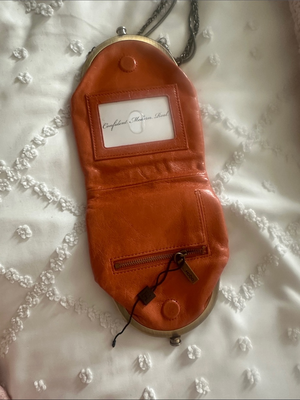 HOBO Orange Leather Kiss-Lock Wristlet with Chain - Picture 3 of 4